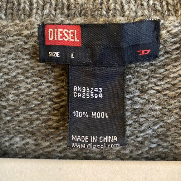 DIESEL Zip Sweater Wool Olive Green Men's L - Picture 4 of 12